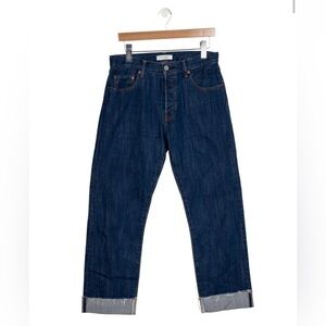 MOUSSY VINTAGE Straight Leg Denim Mid Wash Blue Jeans with Frayed Hem Mid-Rise